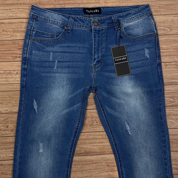 Vassari Mens Low Rise  Skinny Leg Blue Denim Jeans Size 36x32 - Picture 8 of 10